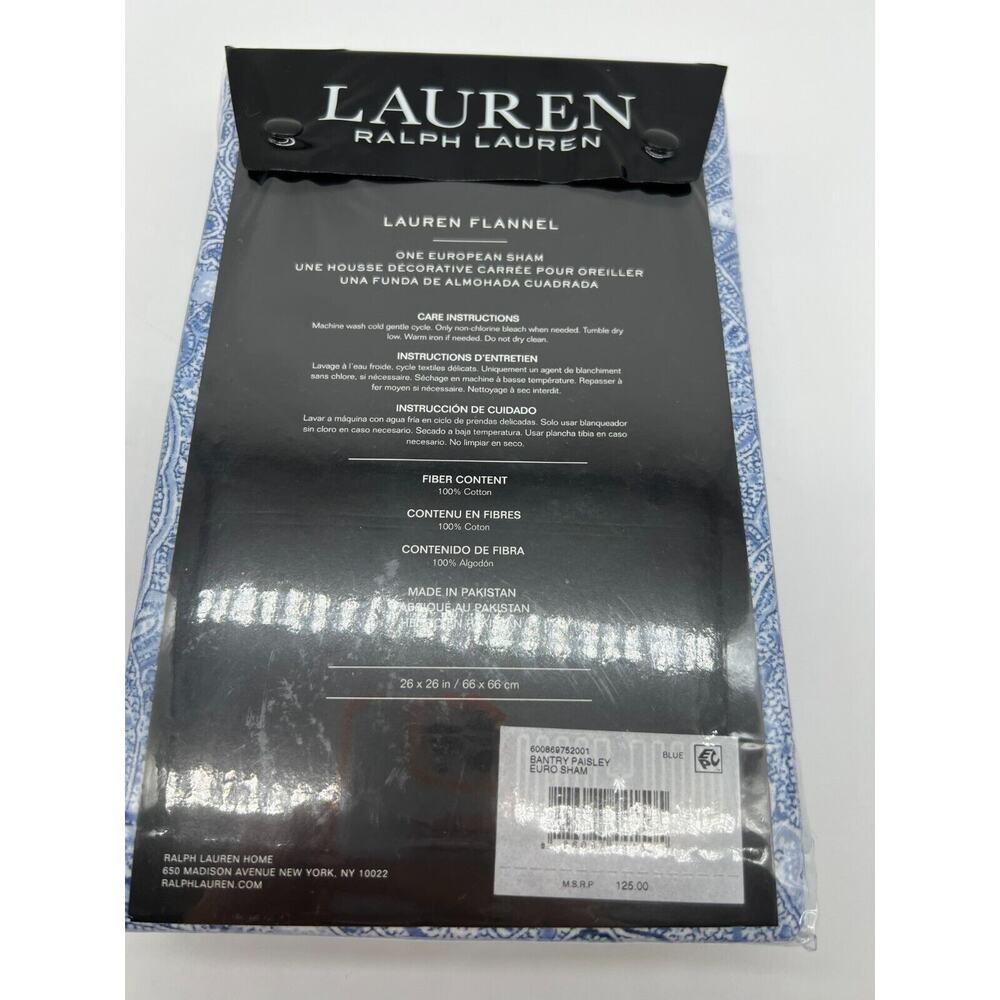 Lauren Ralph Lauren Flannel One European Sham 26”X26” 100% Cotton $125 - Picture 10 of 10